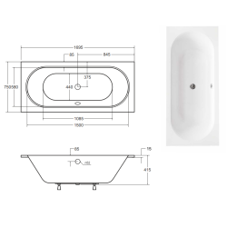 Besco wanna prostokątna Vitae Slim 170x75 z syfonem i nóżkami
