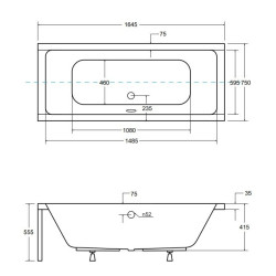 Besco wanna prostokątna Quadro 165x75 z syfonem chrom i nóżkami