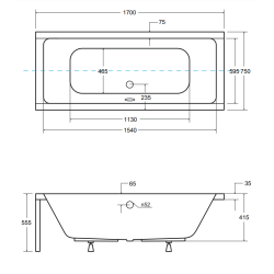 Besco wanna prostokątna Quadro 170x75 z syfonem i nóżkami