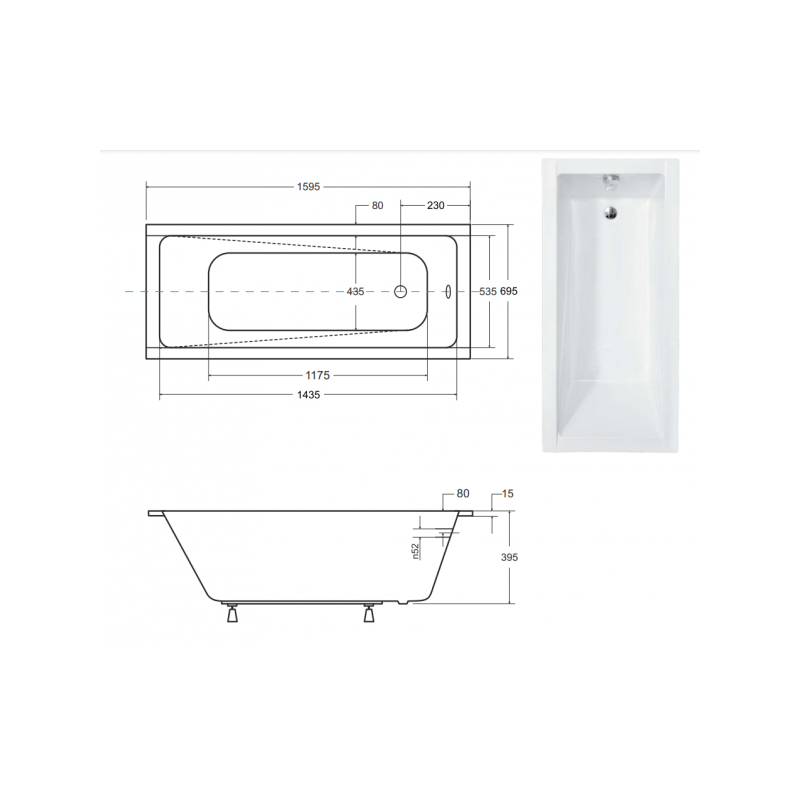 Besco wanna prostokątna Modern Slim 160x70 z syfonem i nóżkami