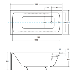 Besco wanna prostokątna Optima 170x70 cm z syfonem i nóżkami