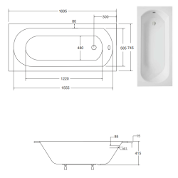 Besco wanna prostokątna Intrica Slim 170x75 z syfonem i nóżkami