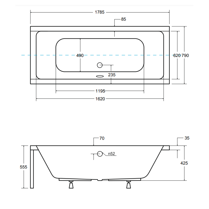 Besco wanna prostokątna Quadro 180x80 z syfonem i nóżkami