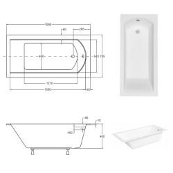 Besco wanna prostokątna Shea Slim 170x70 z syfonem i nóżkami