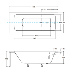 Besco wanna prostokątna Talia 100x70 z syfonem i nóżkami