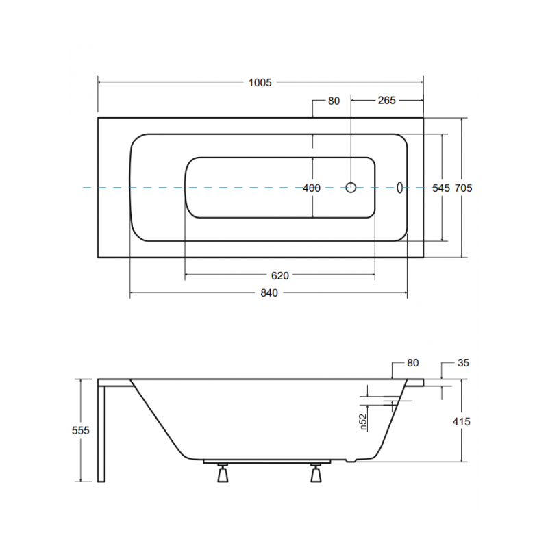 Besco wanna prostokątna Talia 100x70 z białą obudową, syfonem i nóżkami