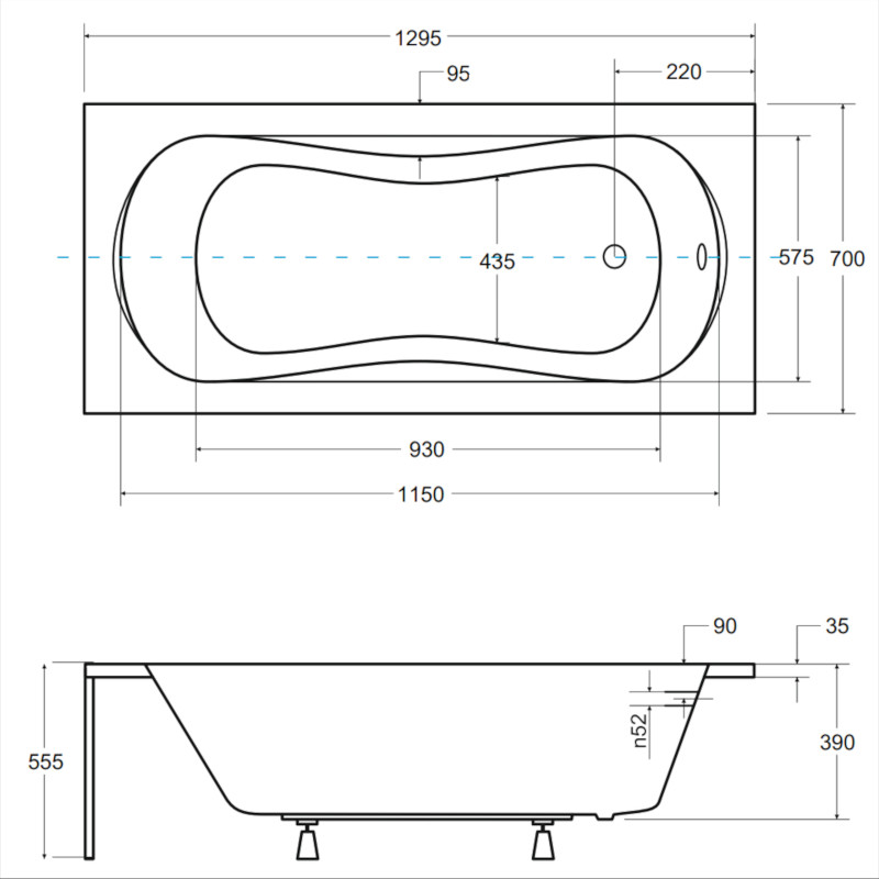 Besco wanna prostokątna Aria 140x70 z syfonem i nóżkami