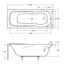 Besco wanna prostokątna Majka Nova 160x70 z syfonem i nóżkami