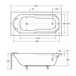 Besco wanna prostokątna Bona 150x70 z syfonem i nóżkami