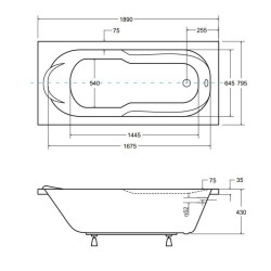 Besco wanna prostokątna Bona 190x80 z syfonem i nóżkami