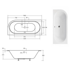 Besco wanna asymetryczna Avita Slim lewa 150x75 z syfonem i nóżkami