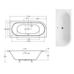 Besco wanna asymetryczna Avita Slim prawa 180x80 z syfonem i nóżkami