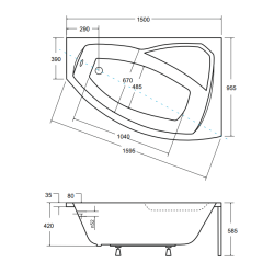 Besco wanna asymetryczna Rima prawa 150x95 z syfonem i nóżkami