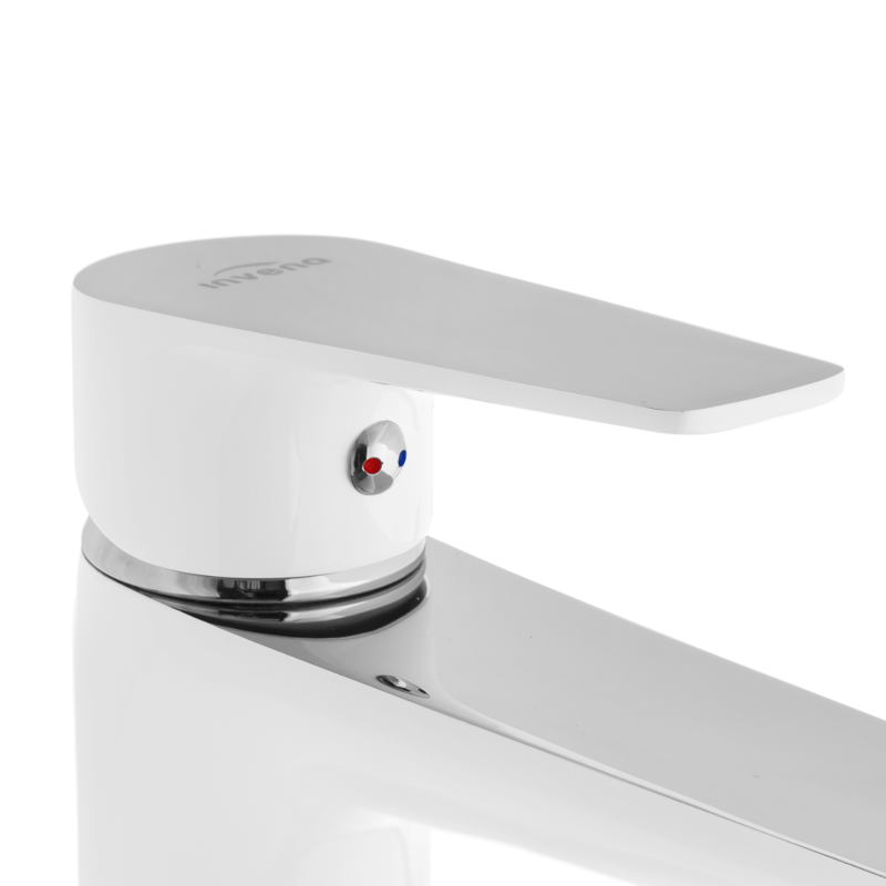 Stylowa Bateria Umywalkowa Invena DOKOS, Elegancki Biały & Chrom wykończenie