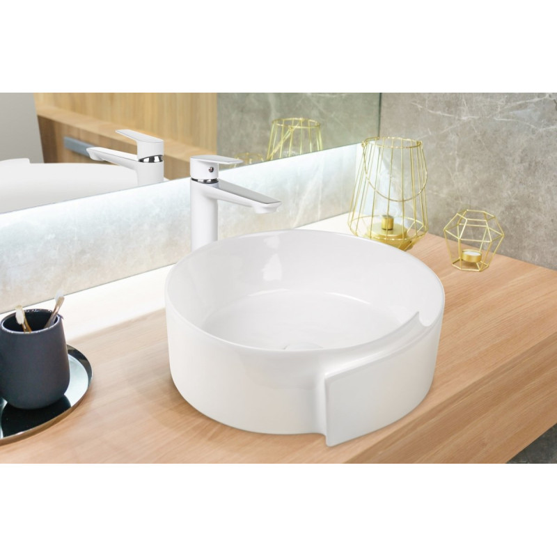 Stylowa Bateria Umywalkowa Invena DOKOS, Elegancki Biały & Chrom wykończenie