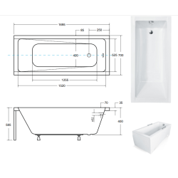 Besco wanna prostokątna Modern 170x70 z czarną obudową, syfonem i nóżkami
