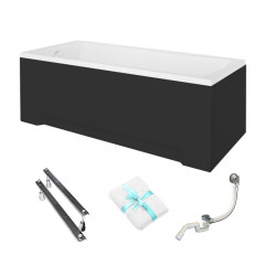 Besco wanna prostokątna Optima 150x70 z czarną obudową, syfonem i nóżkami