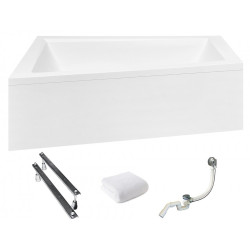 Besco wanna asymetryczna Intima Duo lewa 180x125 z białą obudową, syfonem i nóżkami