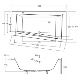 Besco wanna asymetryczna Intima lewa 150x85 z syfonem i nóżkami