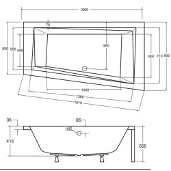 Besco wanna asymetryczna Intima prawa 160x90 z syfonem i nóżkami
