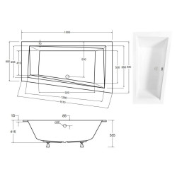 Besco wanna asymetryczna Intima Slim lewa 150x85 syfonem i nóżkami