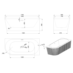 Invena Glamour wanna wolnostojąca przyścienna ryflowana 170 praw syf.zloty