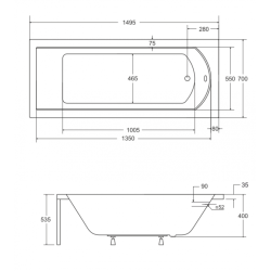 Besco wanna prostokątna Shea 150x70 z czarną obudową, syfonem i nóżkami