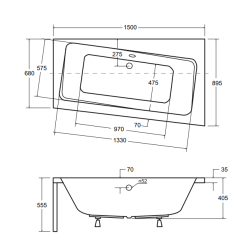 Besco wanna asymetryczna Infinity prawa 150x90 z białą obudową, syfonem i nóżkami