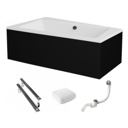 Besco wanna asymetryczna Infinity prawa 150x90 z czarną obudową, syfonem i nóżkami