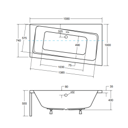 Besco wanna asymetryczna Infinity prawa 160x100 z syfonem i nóżkami