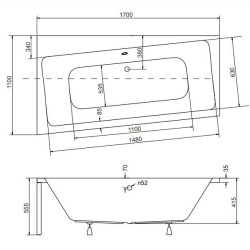 Besco wanna asymetryczna Infinity lewa 170x110 z syfonem i nóżkami
