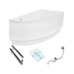 Besco wanna asymetryczna Praktika prawa 150x70 z białą obudową, syfonem i nóżkami