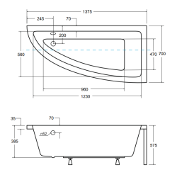 Besco wanna asymetryczna Praktika prawa 150x70 z białą obudową, syfonem i nóżkami