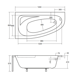 Besco wanna asymetryczna Cornea lewa 140x80 z syfonem i nóżkami