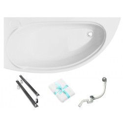 Besco wanna asymetryczna Mini lewa 150x70 z syfonem chrom i nóżkami