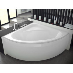 Besco wanna narożna Luksja 148x148 z białą obudową, syfonem i nóżkami