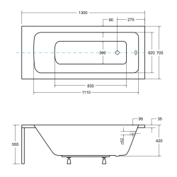 Besco wanna prostokątna Talia 130x70 z białą obudową, syfonem i nóżkami
