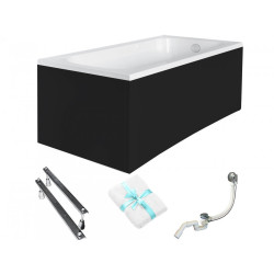 Besco wanna prostokątna Conitnea 150x70 z czarną obudową, syfonem chrom i nóżkami