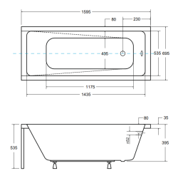 Besco wanna prostokątna Modern 160x70 z biała ryflowaną obudową, syfonem i nóżkami