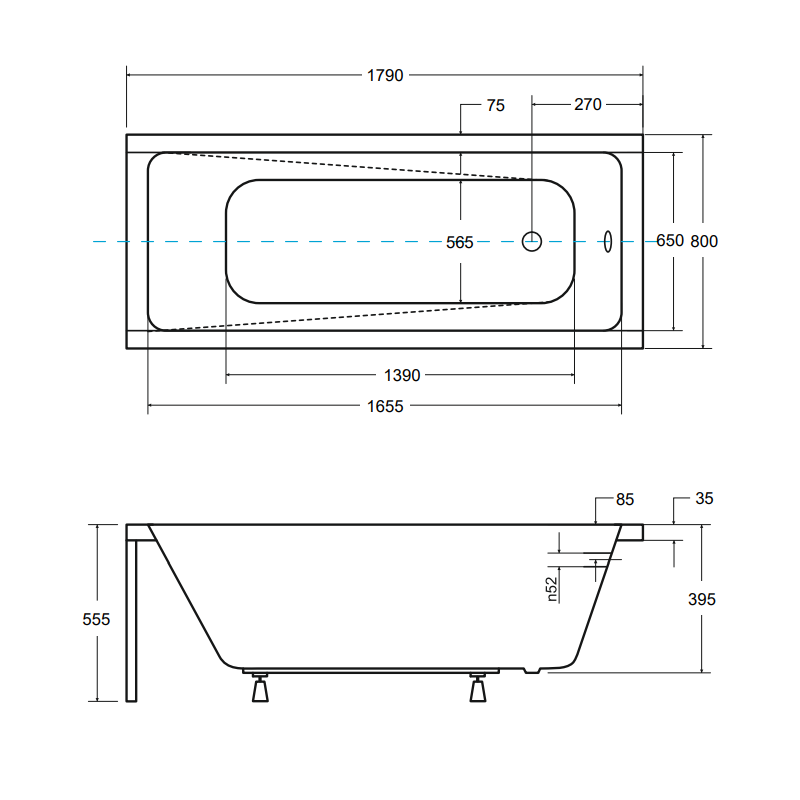 Besco wanna prostokątna Modern 180x80 z białą ryflowaną obudową, syfonem i nóżkami