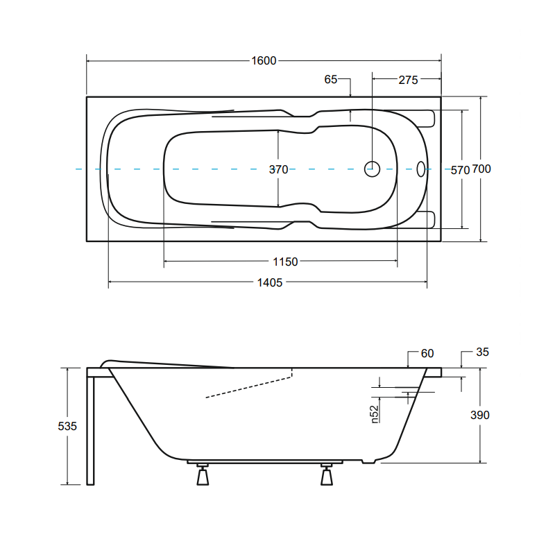 Besco wanna prostokątna Majka Nova 160x70 z czarną ryflowaną obudową, czarnym syfonem i nóżkami