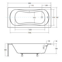 Besco wanna prostokątna Aria 170x70 z czarną ryflowaną obudową, czarnym syfonem i nóżkami