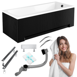 Besco wanna prostokątna Optima Premium 170x70 z czarną ryflowaną obudową, czarnym syfonem i nóżkami