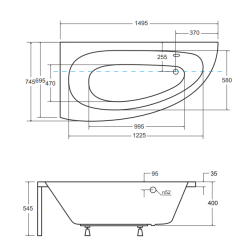 Besco wanna asymetryczna Milena lewa 150x70 z syfonem i nóżkami