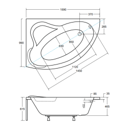Besco wanna asymetryczna Ada lewa 160x100 z białą obudową, syfonem i nóżkami