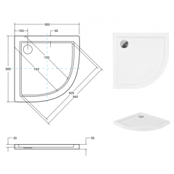 Besco brodzik półokrągły Aron czarny kamień 80x80 z syfonem