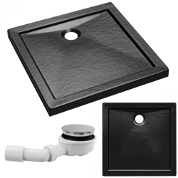 Besco brodzik kwadratowy Aquarium czarny kamień 80x80 z syfonem