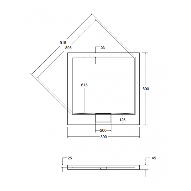 Besco brodzik kwadratowy Axim Ultraslim czarny kamień 80x80 z syfonem