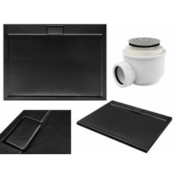 Besco brodzik Axim Ultraslim czarny kamień 120x80 z syfonem