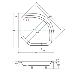 Besco brodzik półokrągły Diper II 90x90 z białą obudowa i syfonem